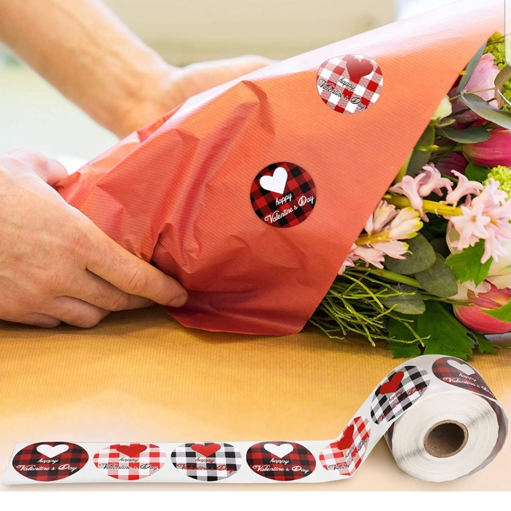 60 CT  Valentine Buffalo Plaid Colorful Heart Stickers ❤ Happy Valentine…